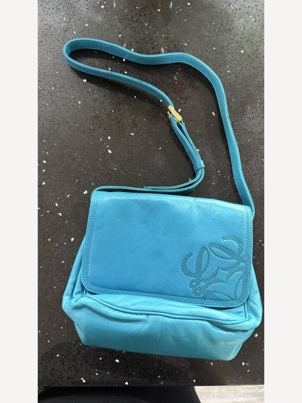 LOEWE Vintage Turquoise Nappa Leather Anagram Flap Crossbody Project Bag